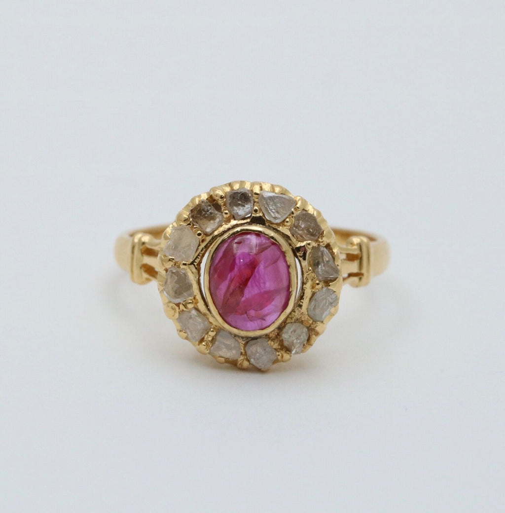 Vintage 22 K Yellow Gold Ruby & Diamond Ring, Engagement Ring.