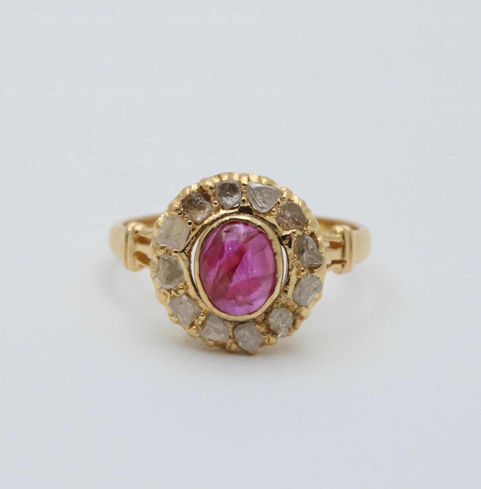 Vintage 22 K Yellow Gold Ruby & Diamond Ring, Engagement Ring.
