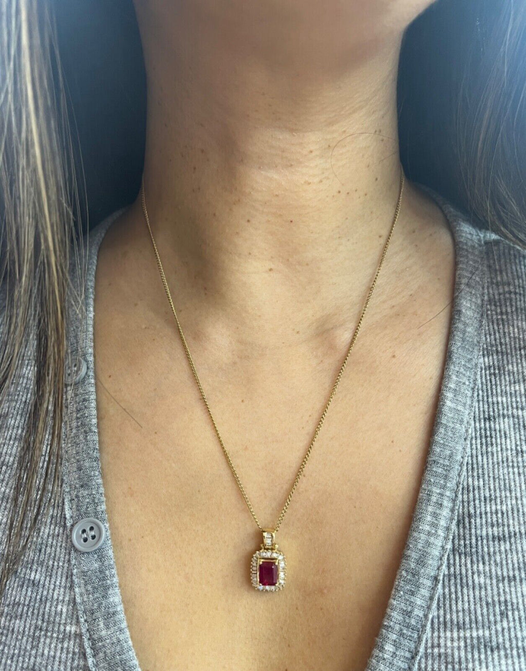 Vintage 14K Yellow Gold Ruby & Diamond Pendant Necklace