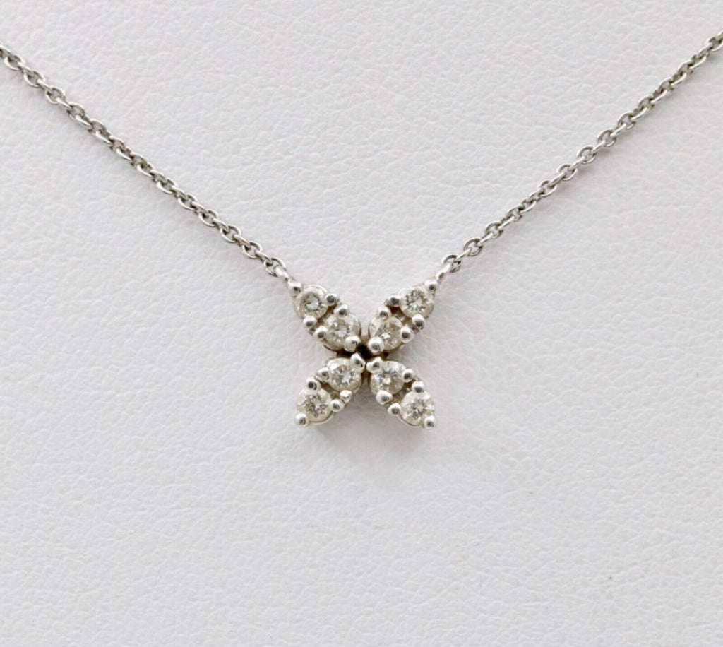 Vintage Diamonds 14K White Gold Italian Clover Pendant Chain
