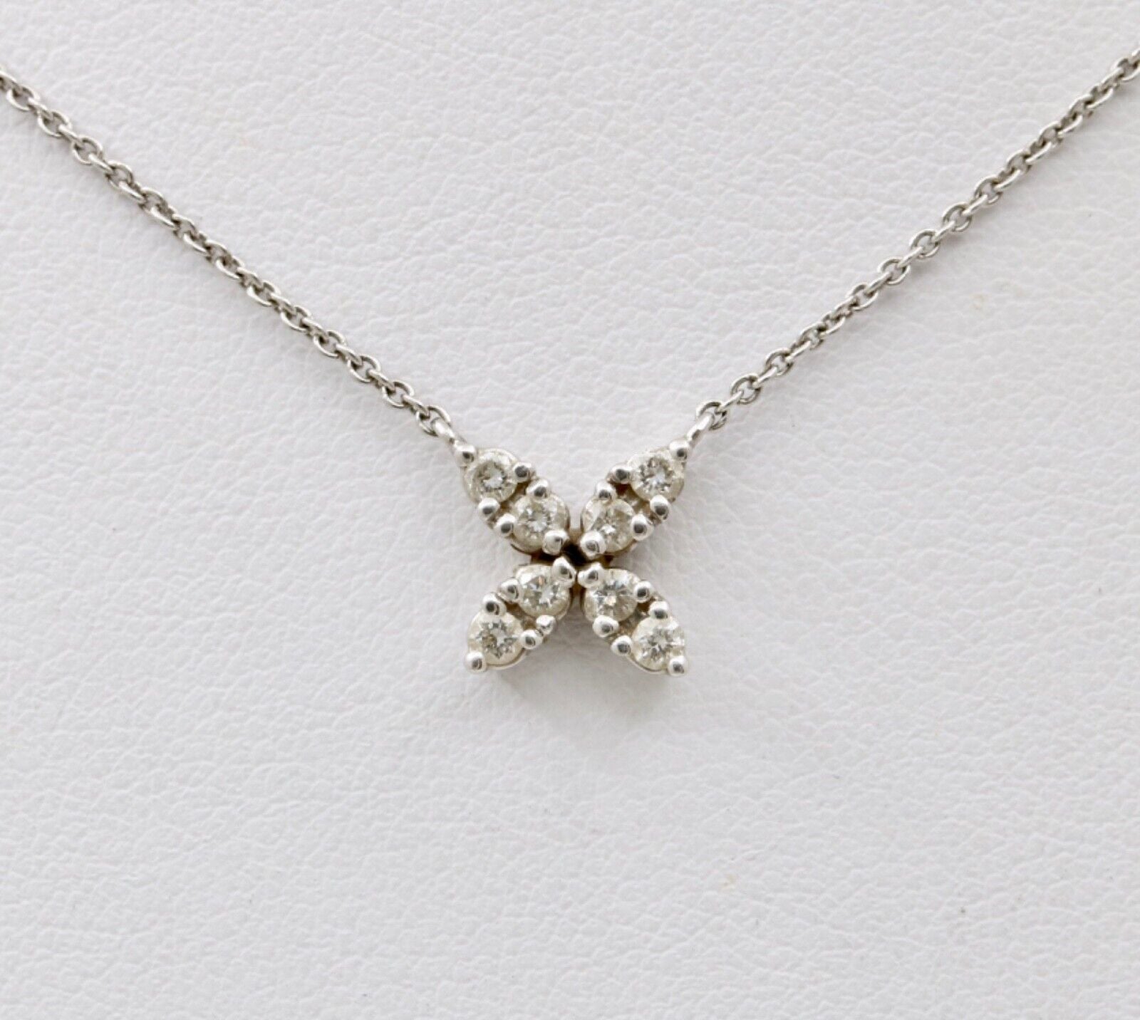 Vintage Diamonds 14K White Gold Italian Clover Pendant Chain