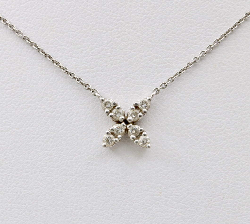 Vintage Diamonds 14K White Gold Italian Clover Pendant Chain