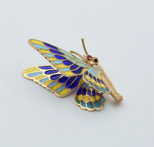 Load image into Gallery viewer, Vintage 18K Yellow Gold Plique A Jour Enamel Butterfly Brooch
