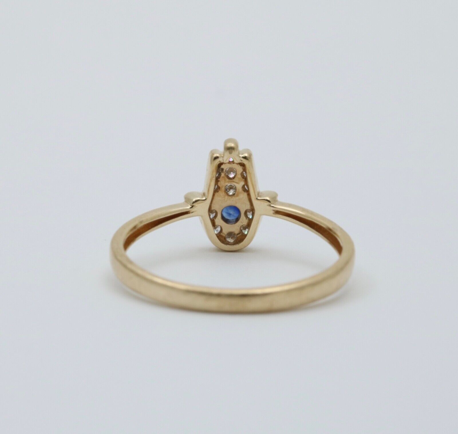 Vintage 10K Yellow Gold Diamond & Sapphire Hamsa Ring