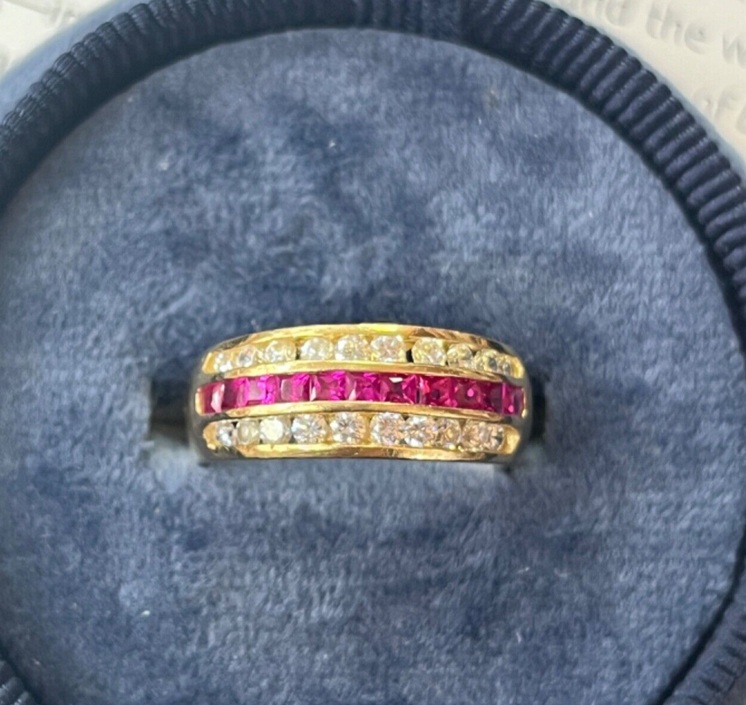 Vintage 14K Yellow Gold Diamond & Ruby Band