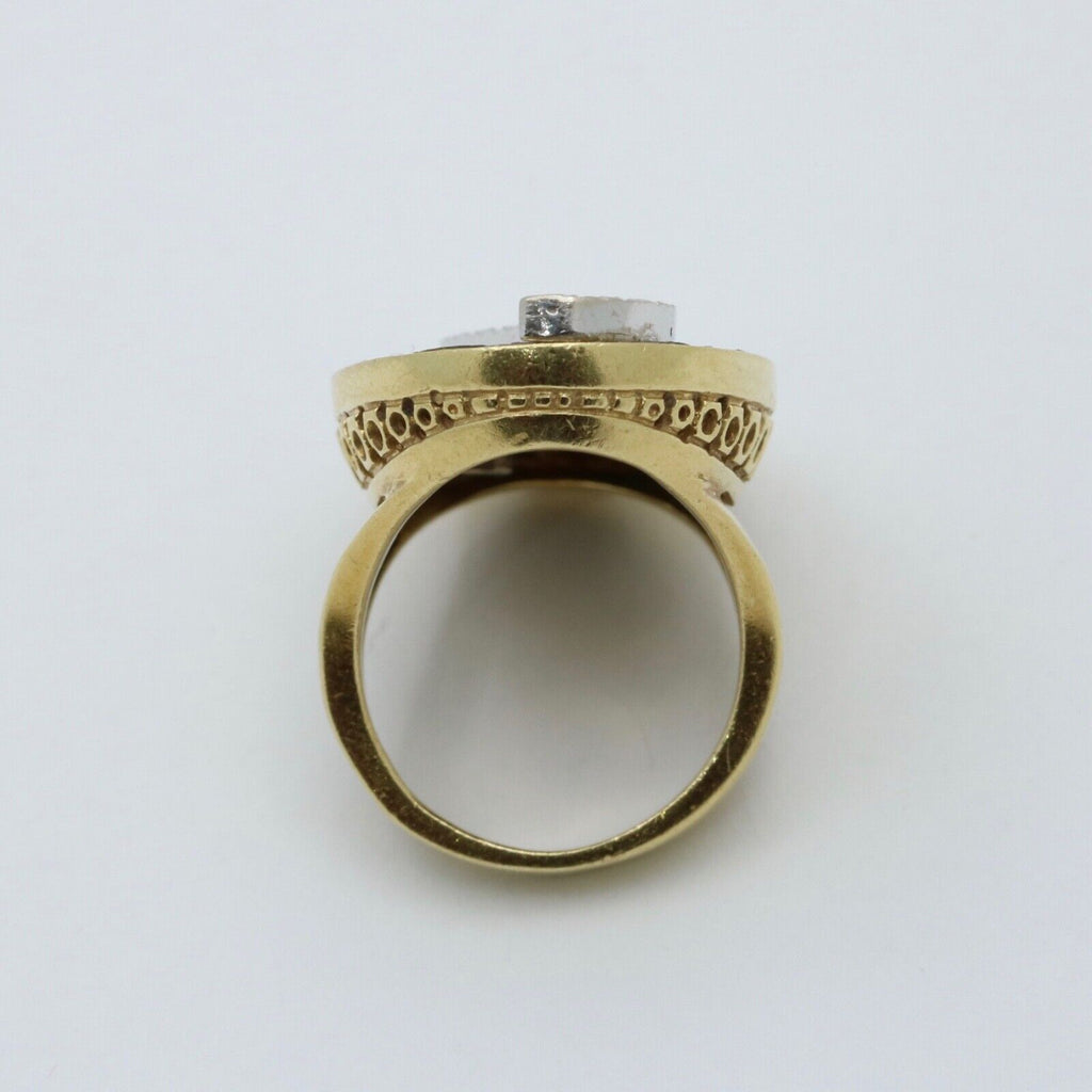 Vintage Statement Diamonds Black Onyx 18K Yellow and White Gold Ring