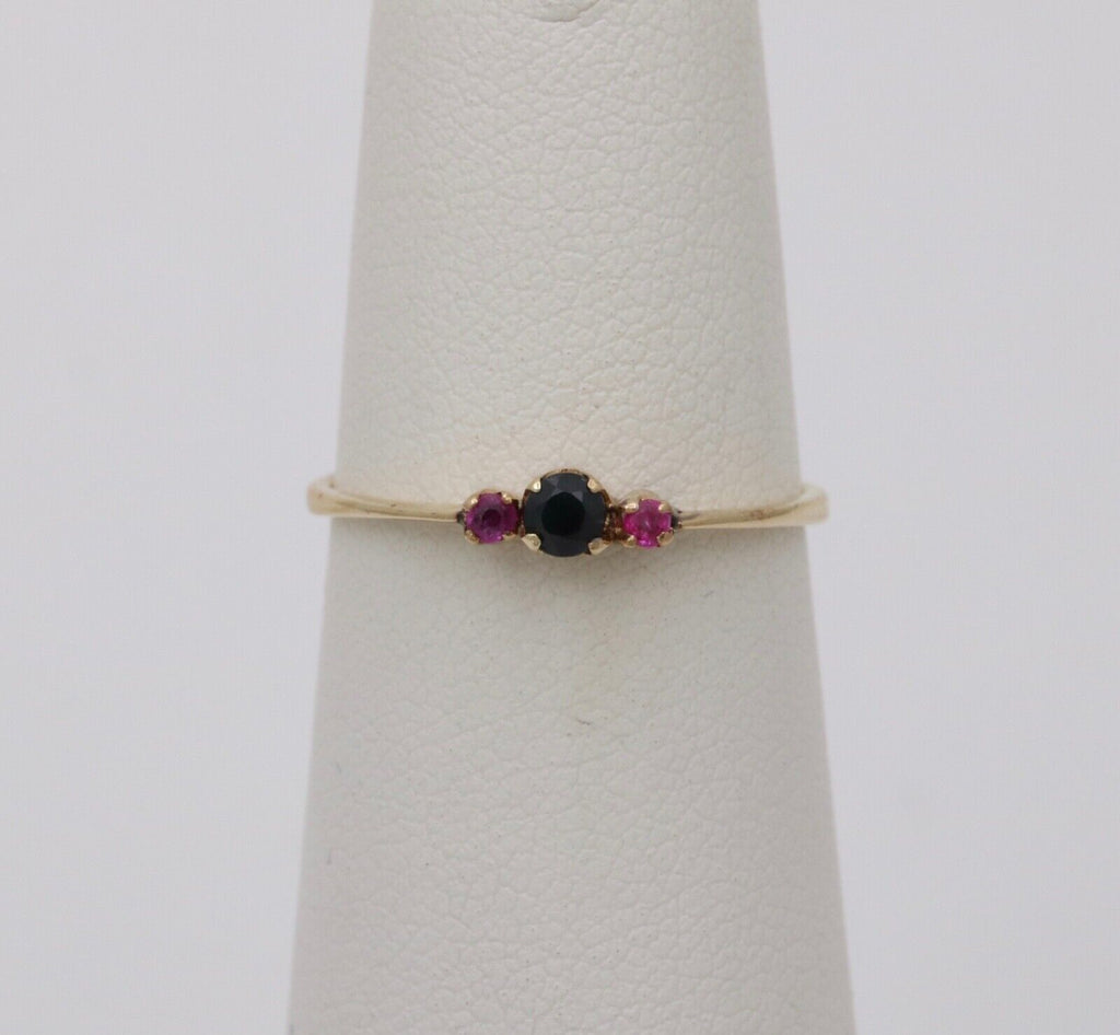 Vintage Blue Sapphire Ruby 14K Yellow Gold Ring