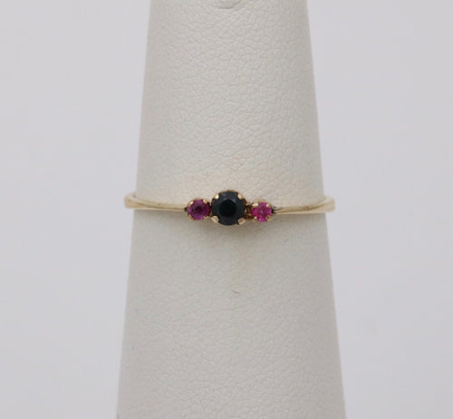 Vintage Blue Sapphire Ruby 14K Yellow Gold Ring