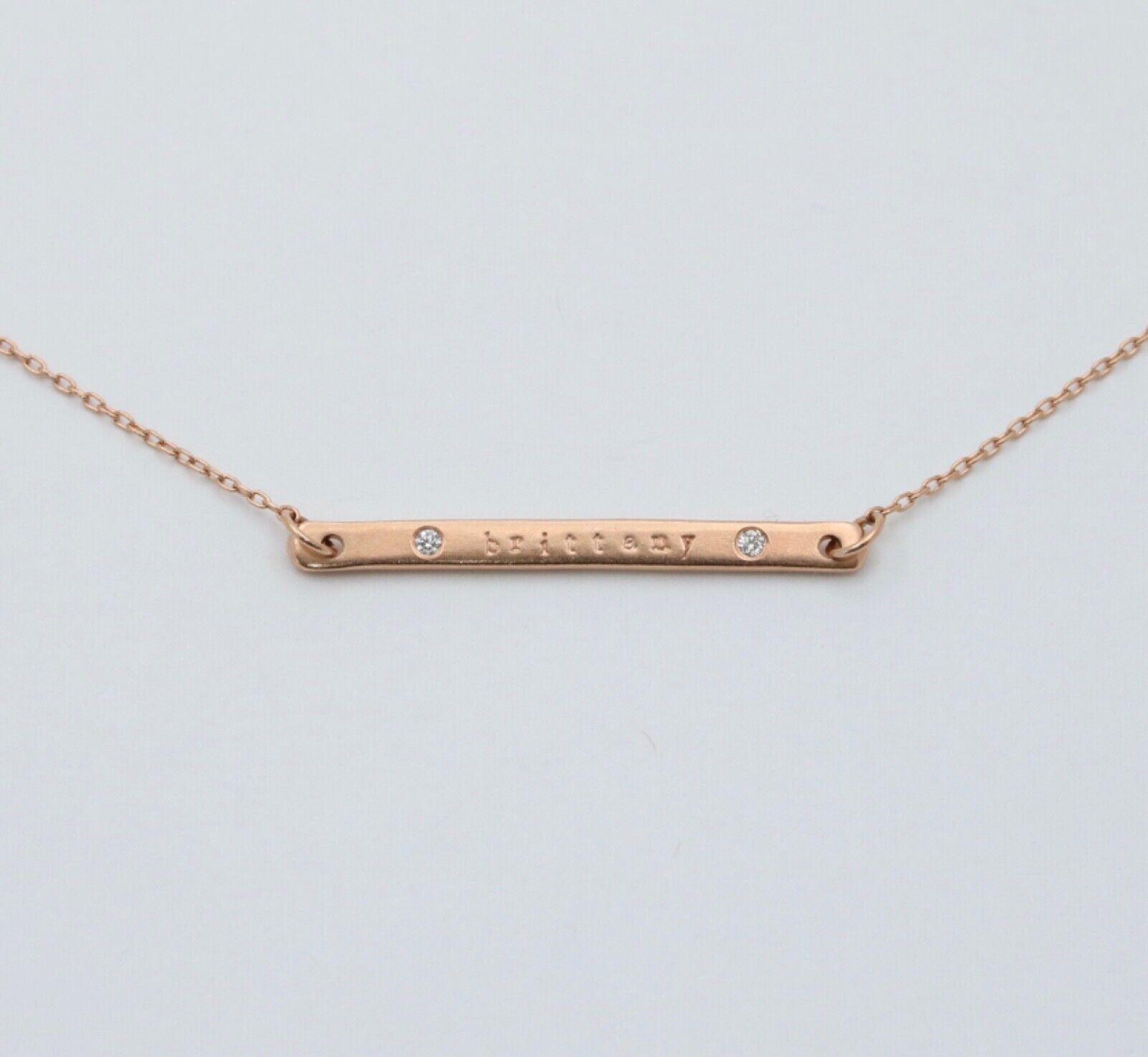 Vintage 14K Pink Gold Name “Brittany” Diamond Bar ID Bracelet