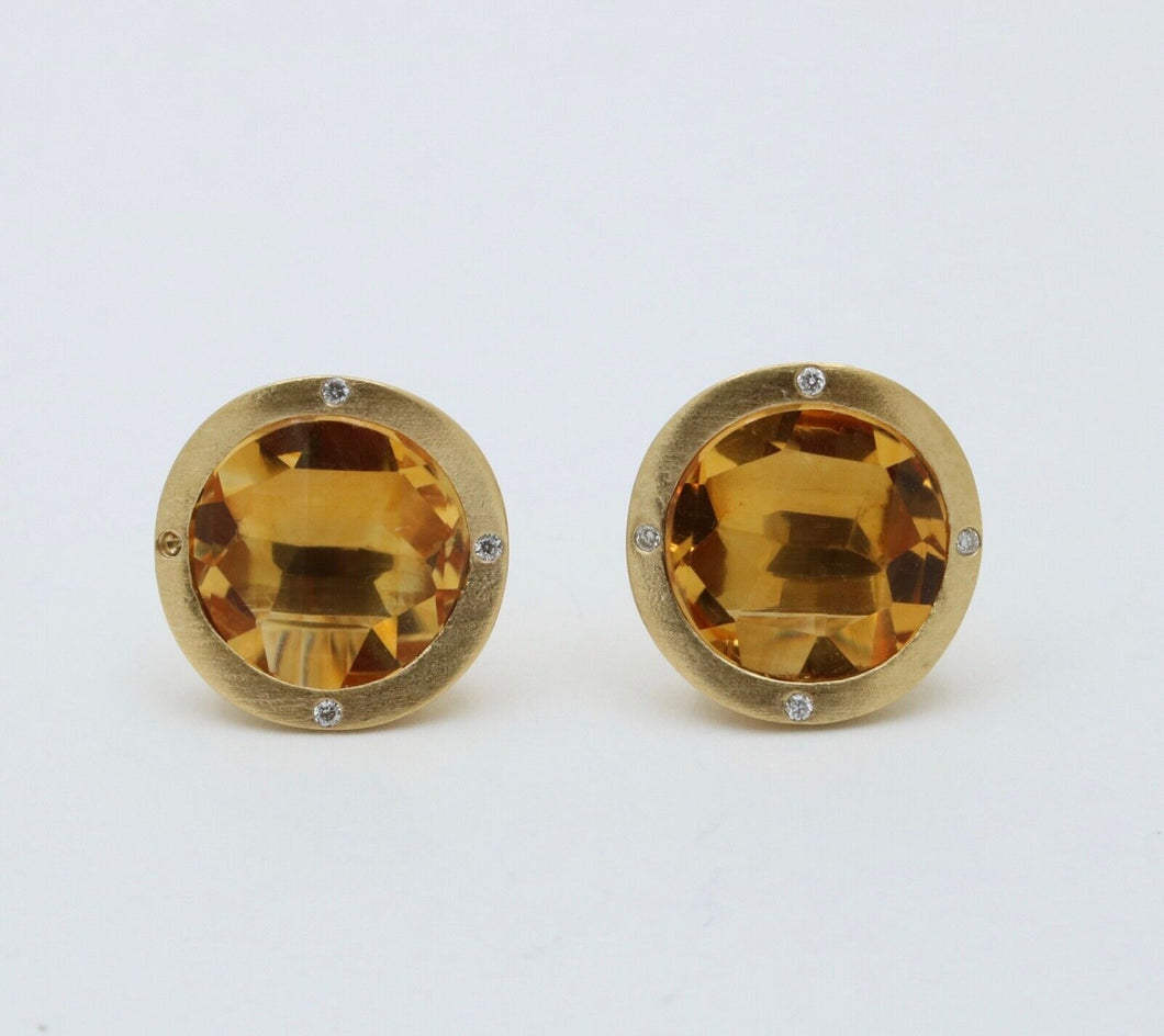 Vintage Citrine Diamonds 18K Yellow Gold Earrings