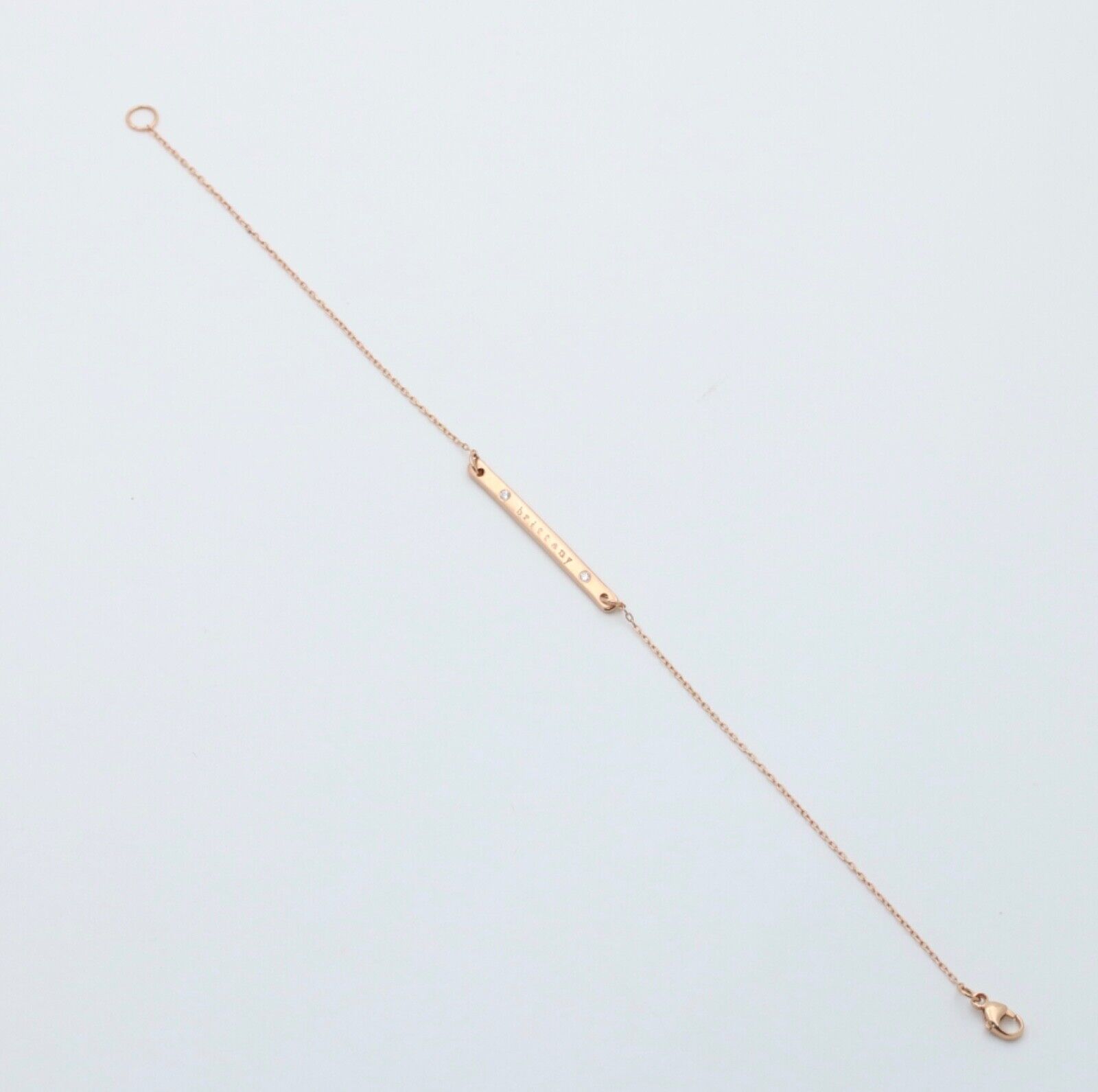 Vintage 14K Pink Gold Name “Brittany” Diamond Bar ID Bracelet