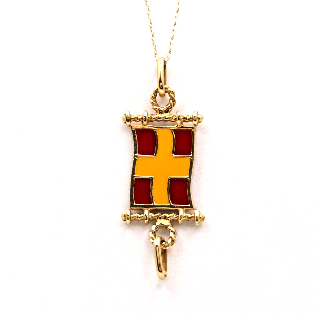 Vintage Nautical Flag 18K Yellow Gold Enamel Pendant Charm