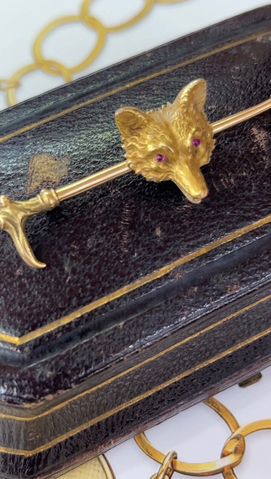 Vintage 14K Yellow Gold Fox Head & Whip Bar Pin
