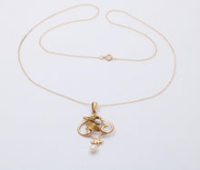 Load image into Gallery viewer, Art Nouveau 10K Yellow Gold Acorn Pearl Pendant Necklace
