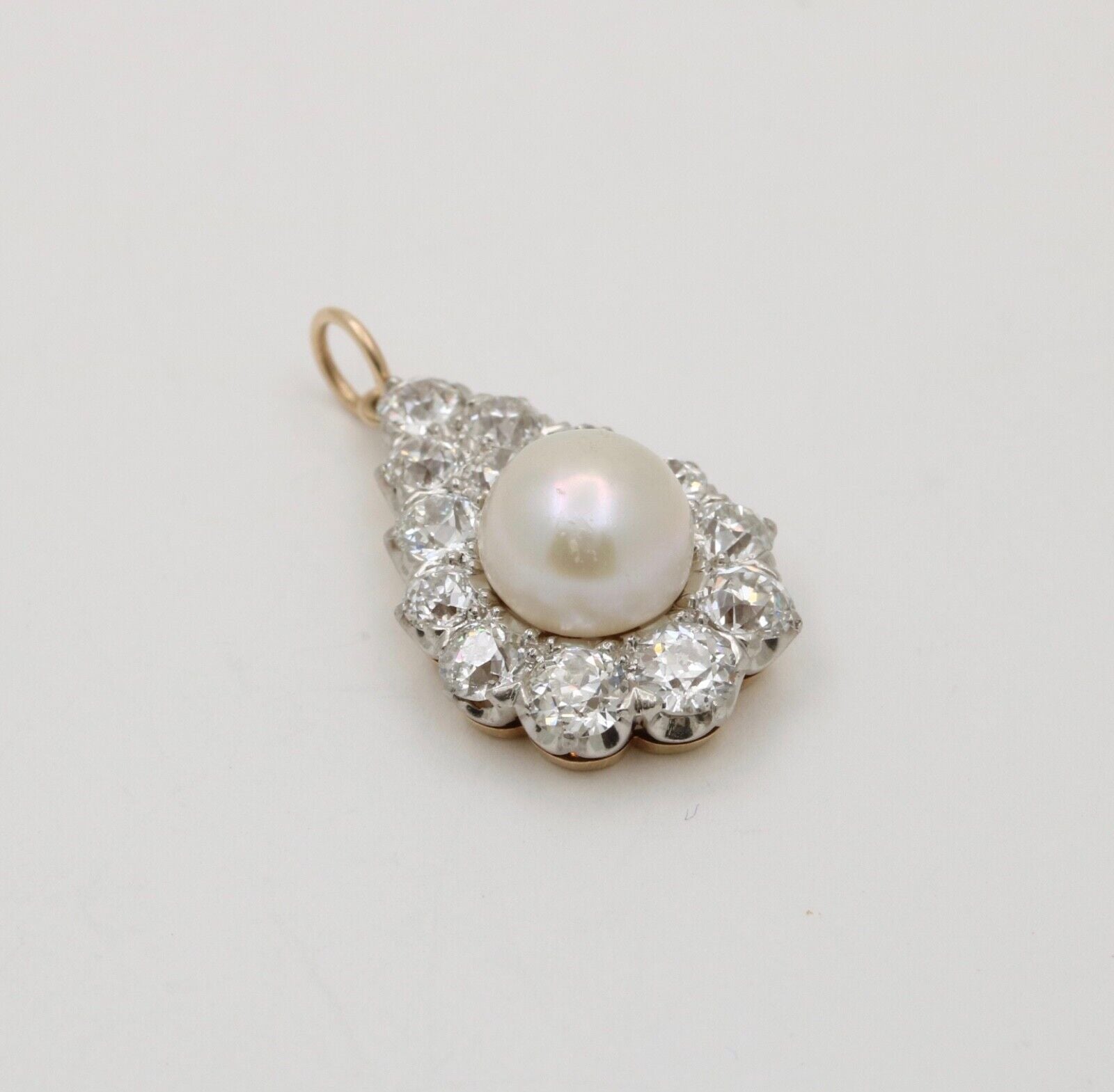 Vintage 18K Yellow Gold & Platinum Diamond Pearl Pendant Charm