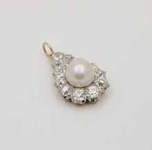 Load image into Gallery viewer, Vintage 18K Yellow Gold &amp; Platinum Diamond Pearl Pendant Charm
