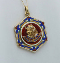 Load image into Gallery viewer, Vintage Egytian Pharoh Enamel 18K Yellow Gold Locket Pendant
