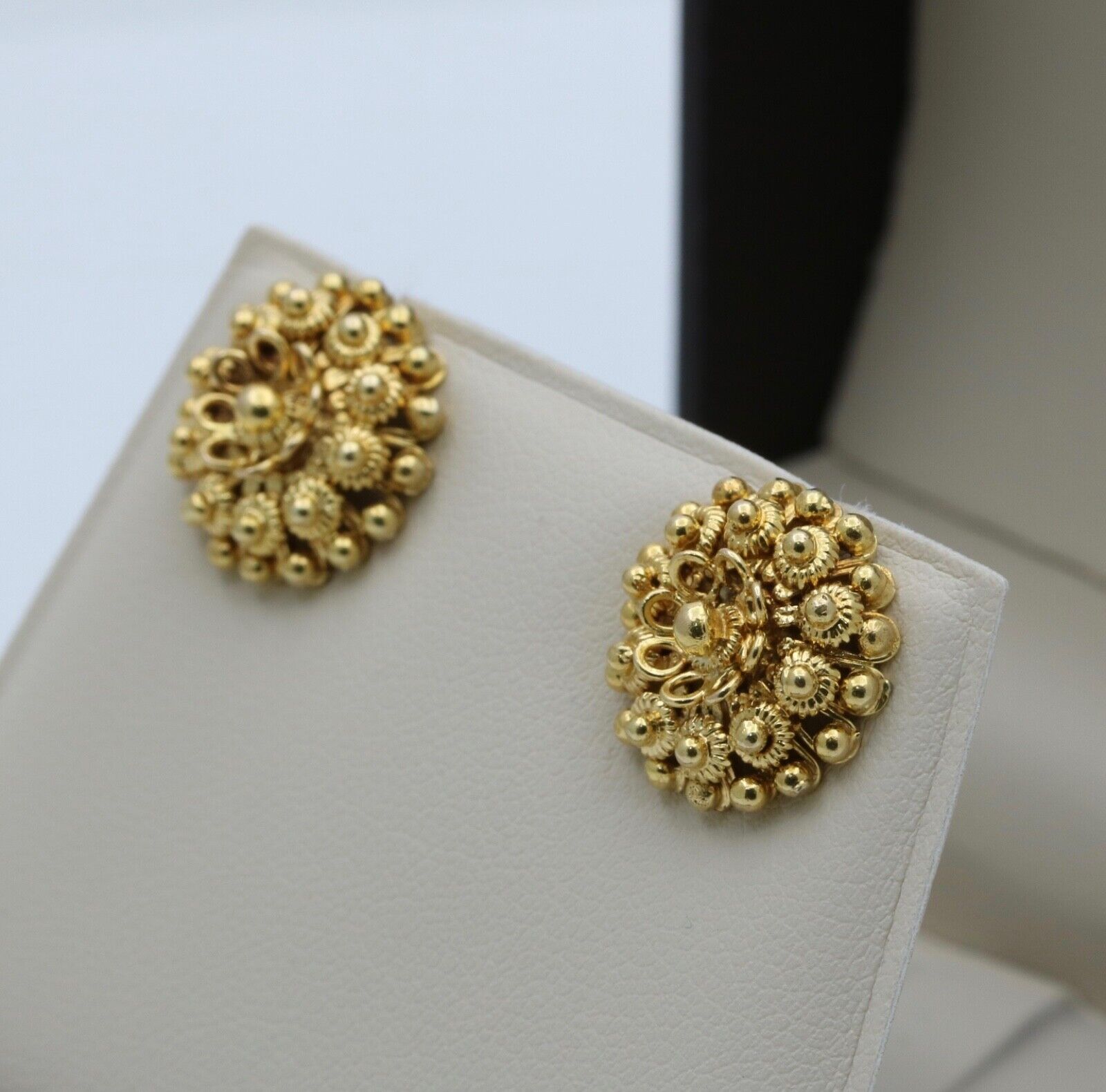 Etruscan Style 22K Gold Flower Studs Earring