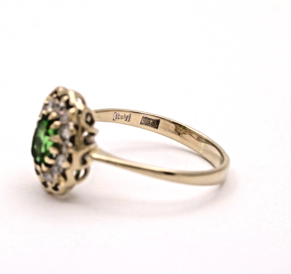 Vintage Italian Peridot Diamonds 18K Yellow Gold Ring