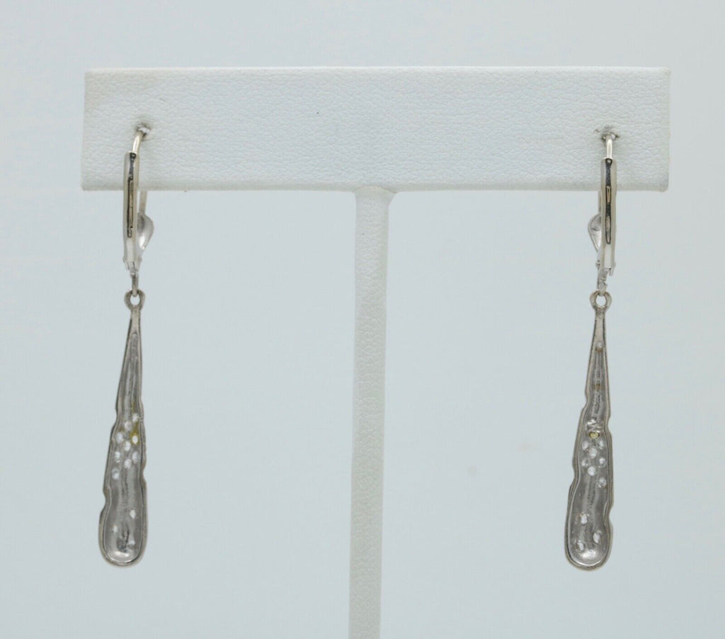 14K White Gold Diamond Dangling Earrings