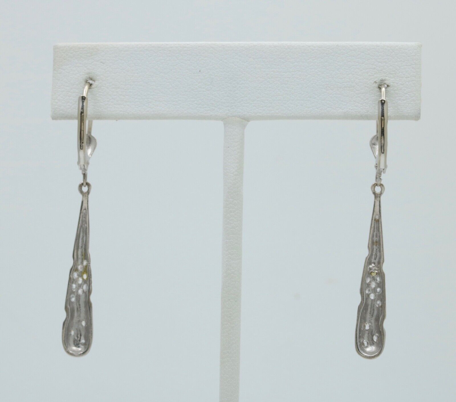 14K White Gold Diamond Dangling Earrings