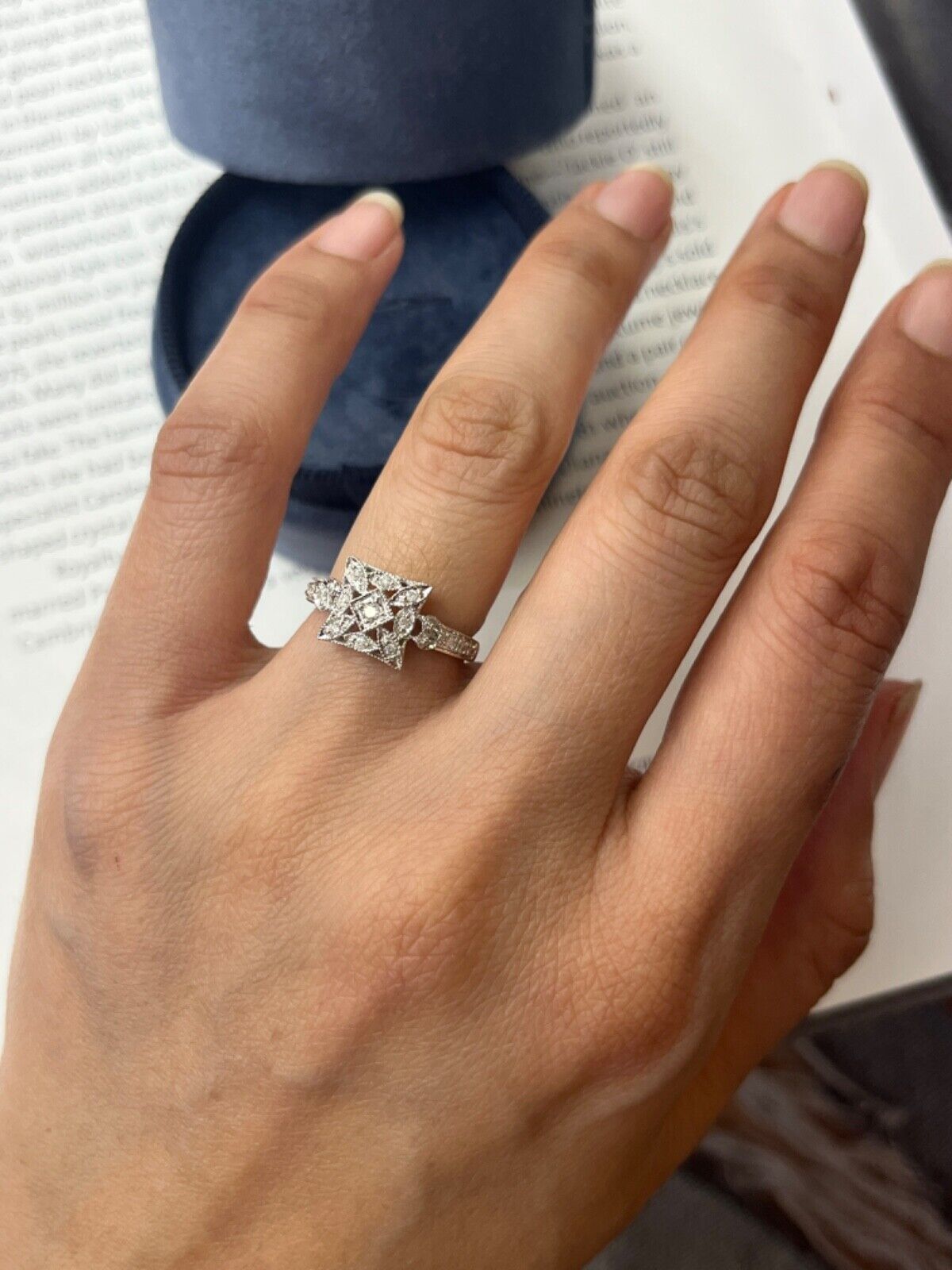 Vintage 14K White Gold Diamond Ring, Engagement Ring