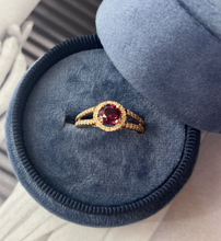 Load image into Gallery viewer, Vintage 14K Rose Gold Rhodolite Garnet Diamond Ring
