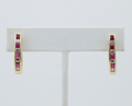 Vintage 14K Yellow Gold Ruby And Diamond Huggies Earrings