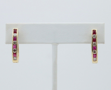 Load image into Gallery viewer, Vintage 14K Yellow Gold Ruby And Diamond Huggies Earrings
