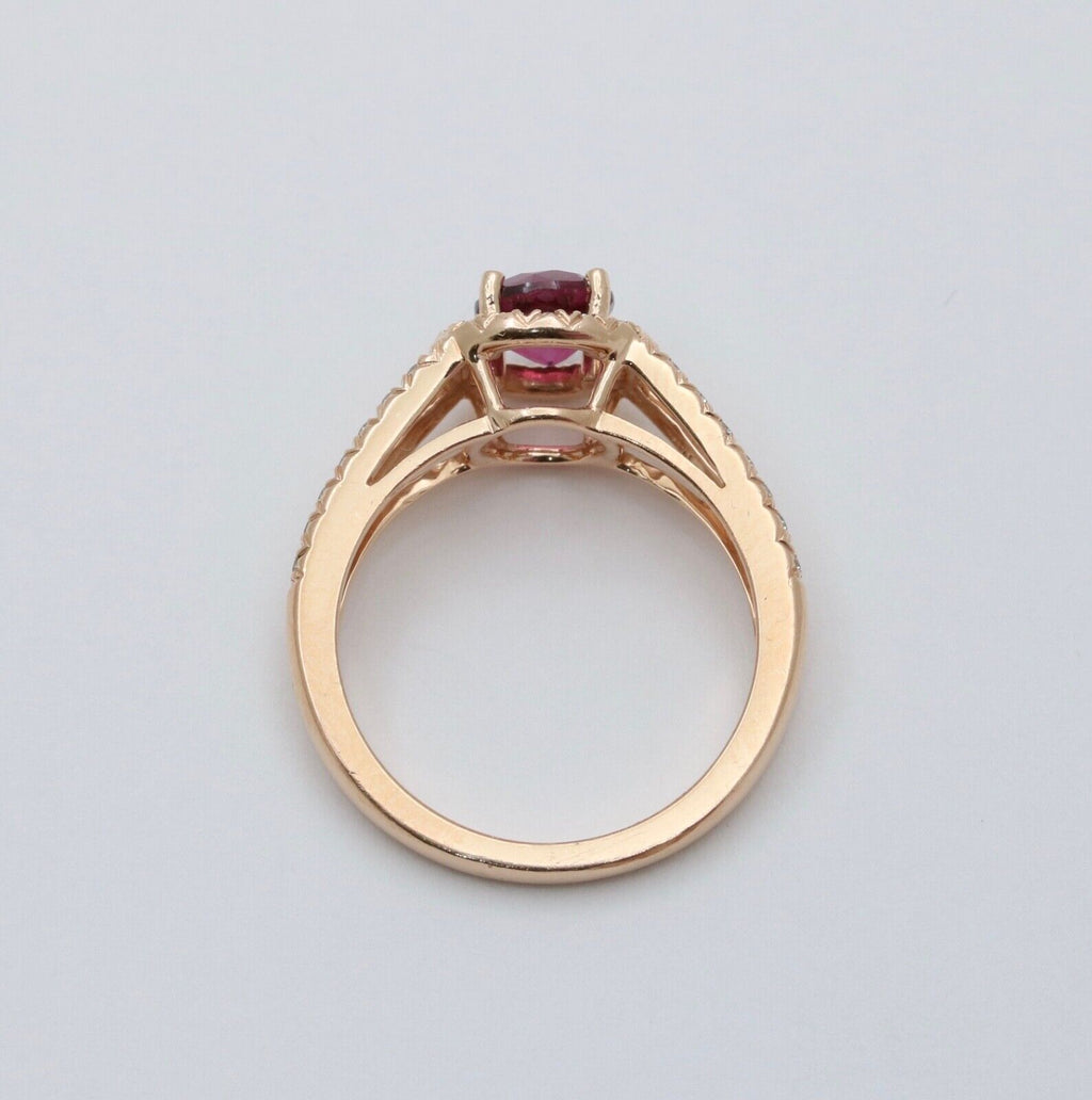 Vintage 14K Rose Gold Rhodolite Garnet Diamond Ring