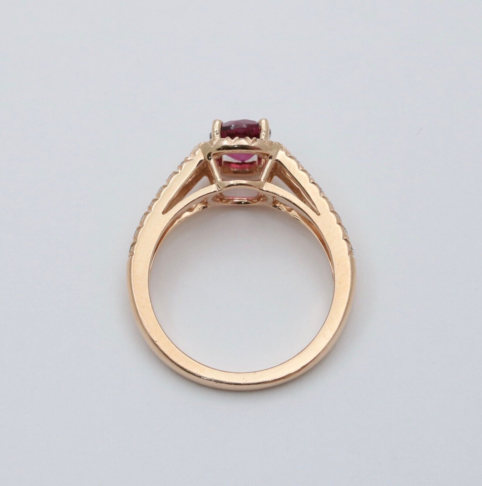 Vintage 14K Rose Gold Rhodolite Garnet Diamond Ring