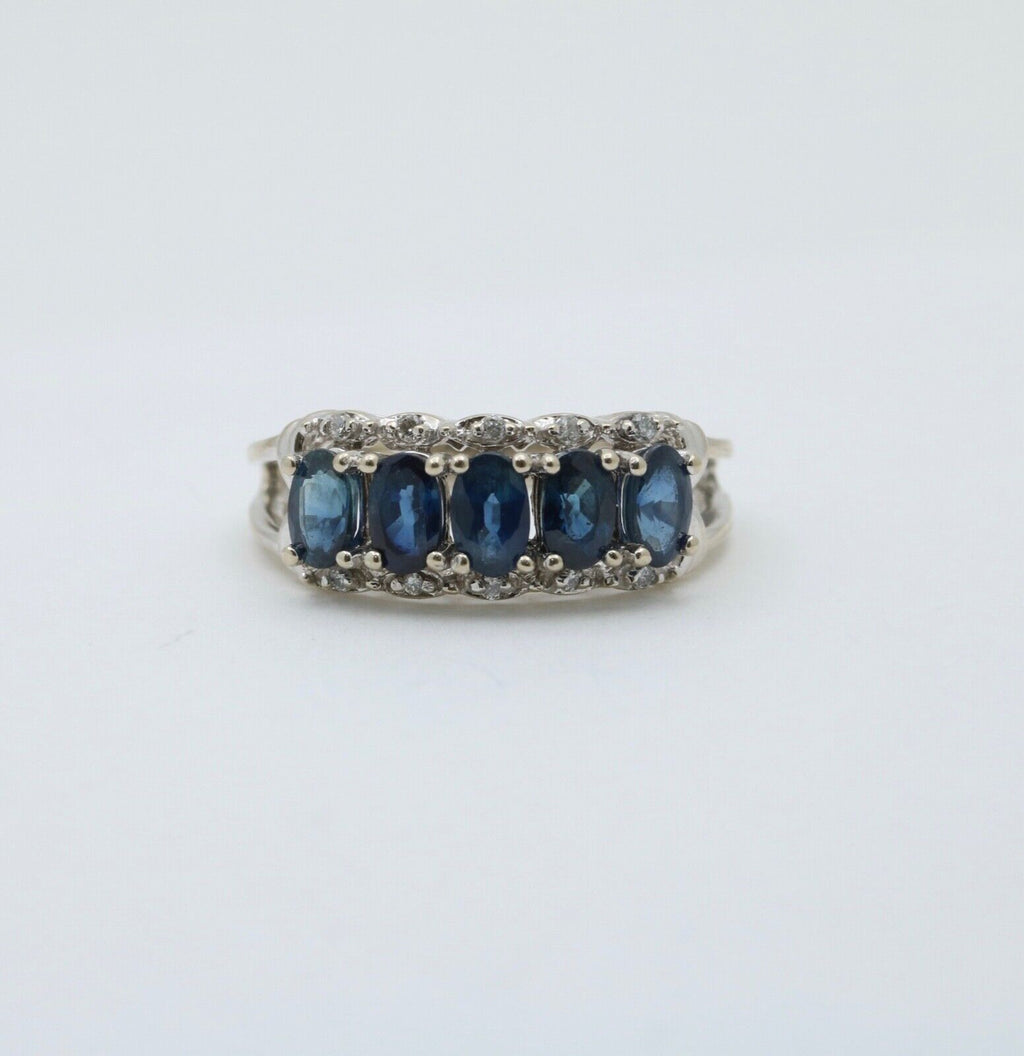 Vintage Sapphires Diamonds 14K WHite Gold Ring