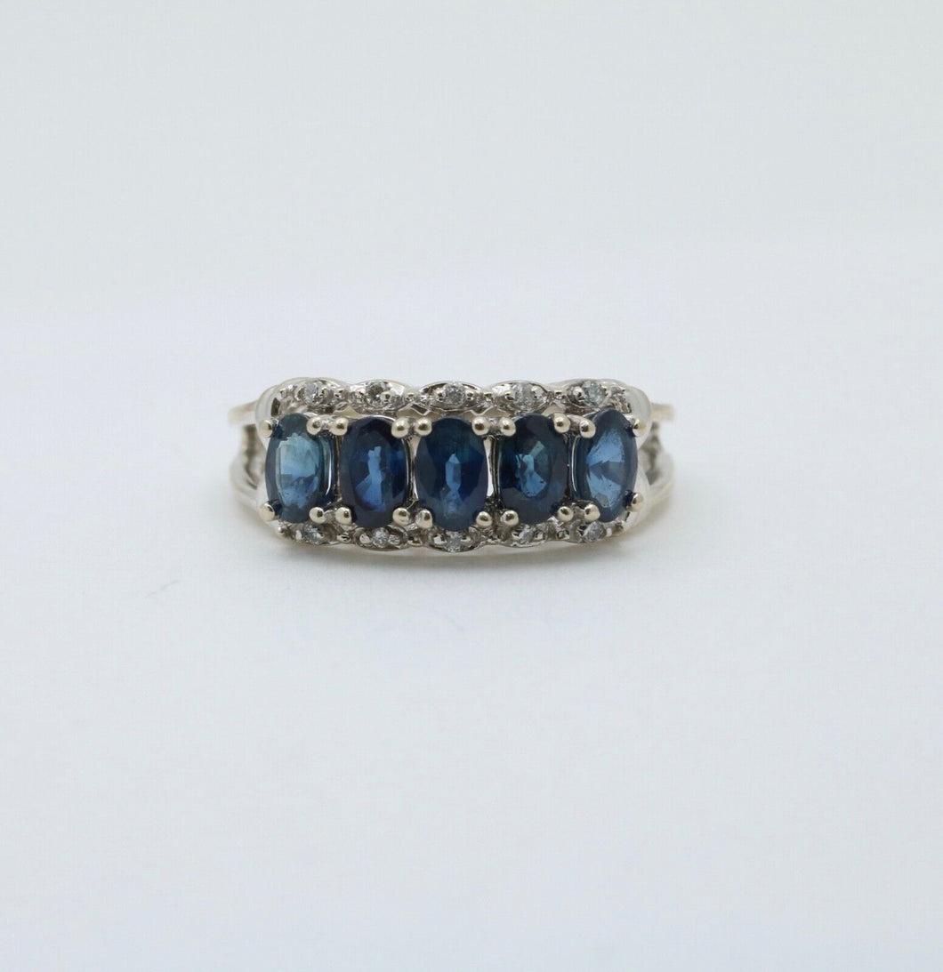 Vintage Sapphires Diamonds 14K WHite Gold Ring