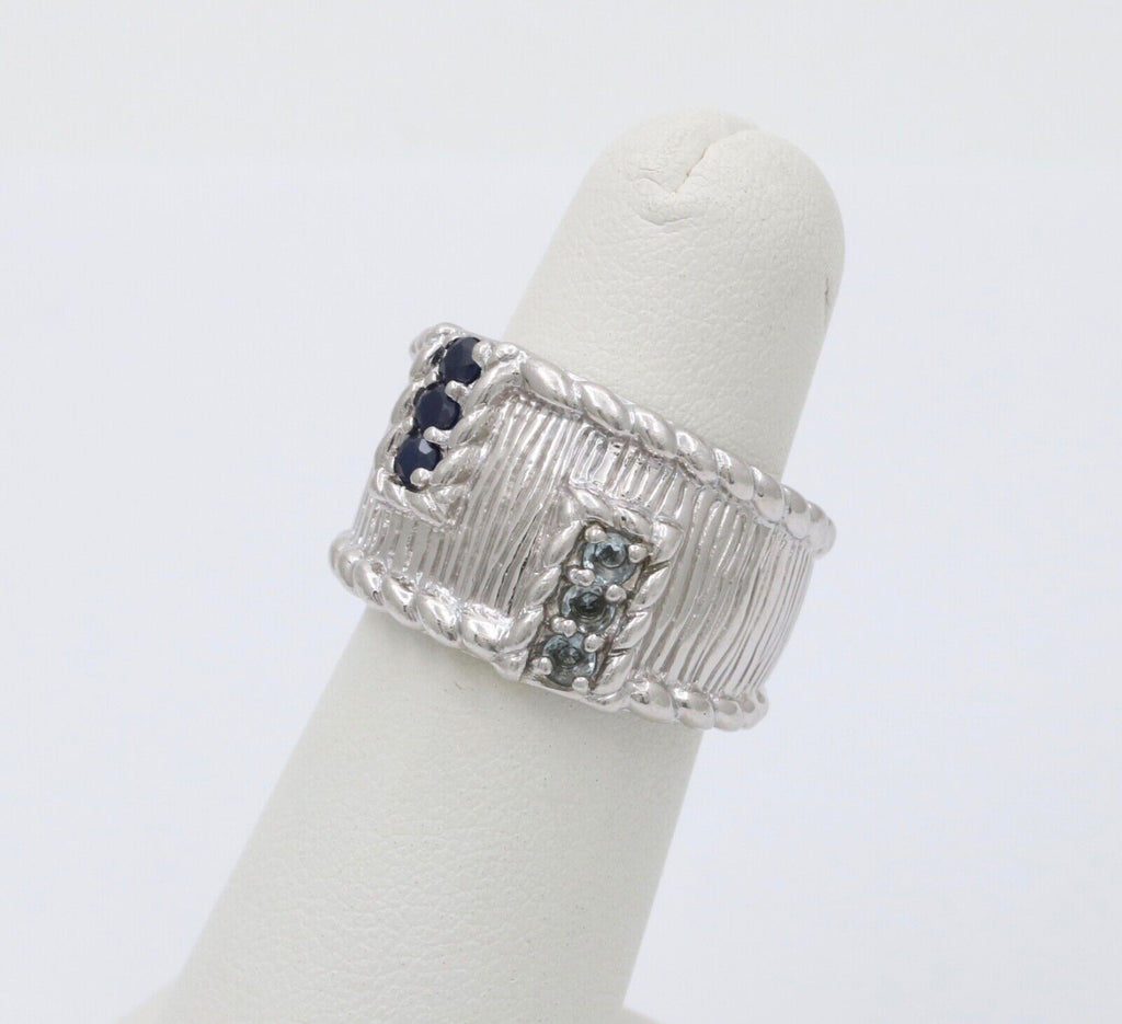 Judith Ripka 925 Sterling Silver Synthetic Stones Wide Band Ring