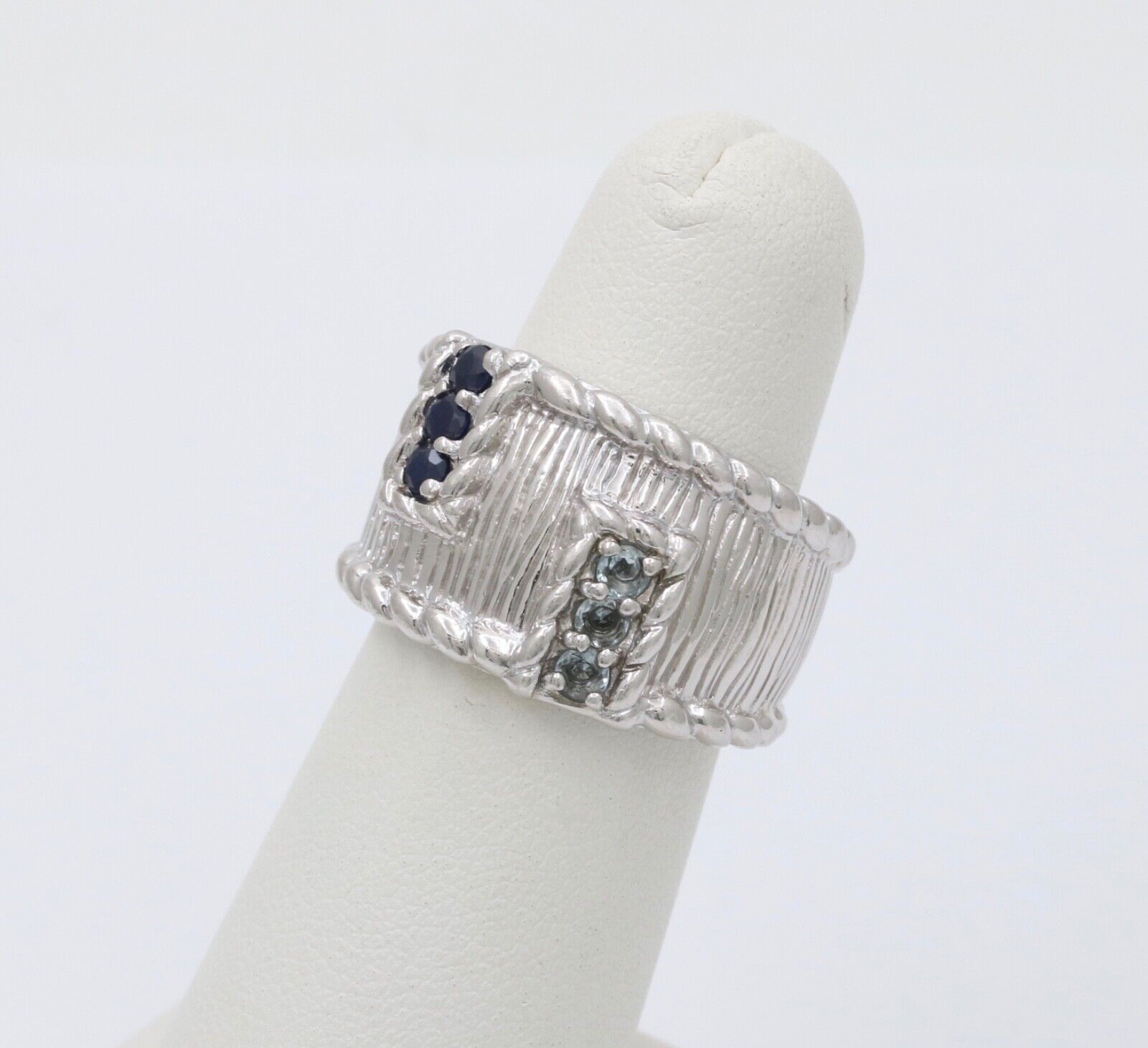 Judith Ripka 925 Sterling Silver Synthetic Stones Wide Band Ring