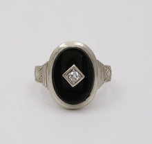 Load image into Gallery viewer, Art Deco Black Onyx Diamond 14K White Gold Ring
