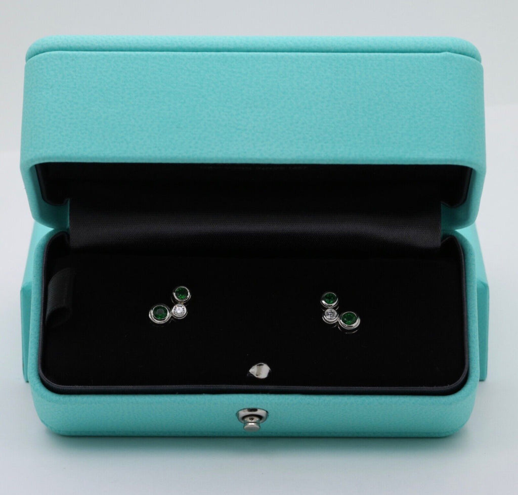 Tiffany and Co. Tsavorite Diamond Platinum Earring Studs