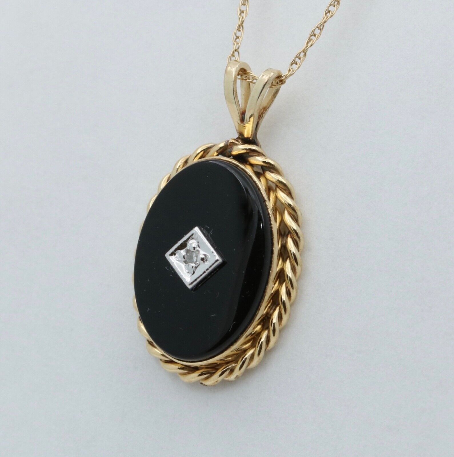 Vintage Onyx & Diamond Charm Pendant