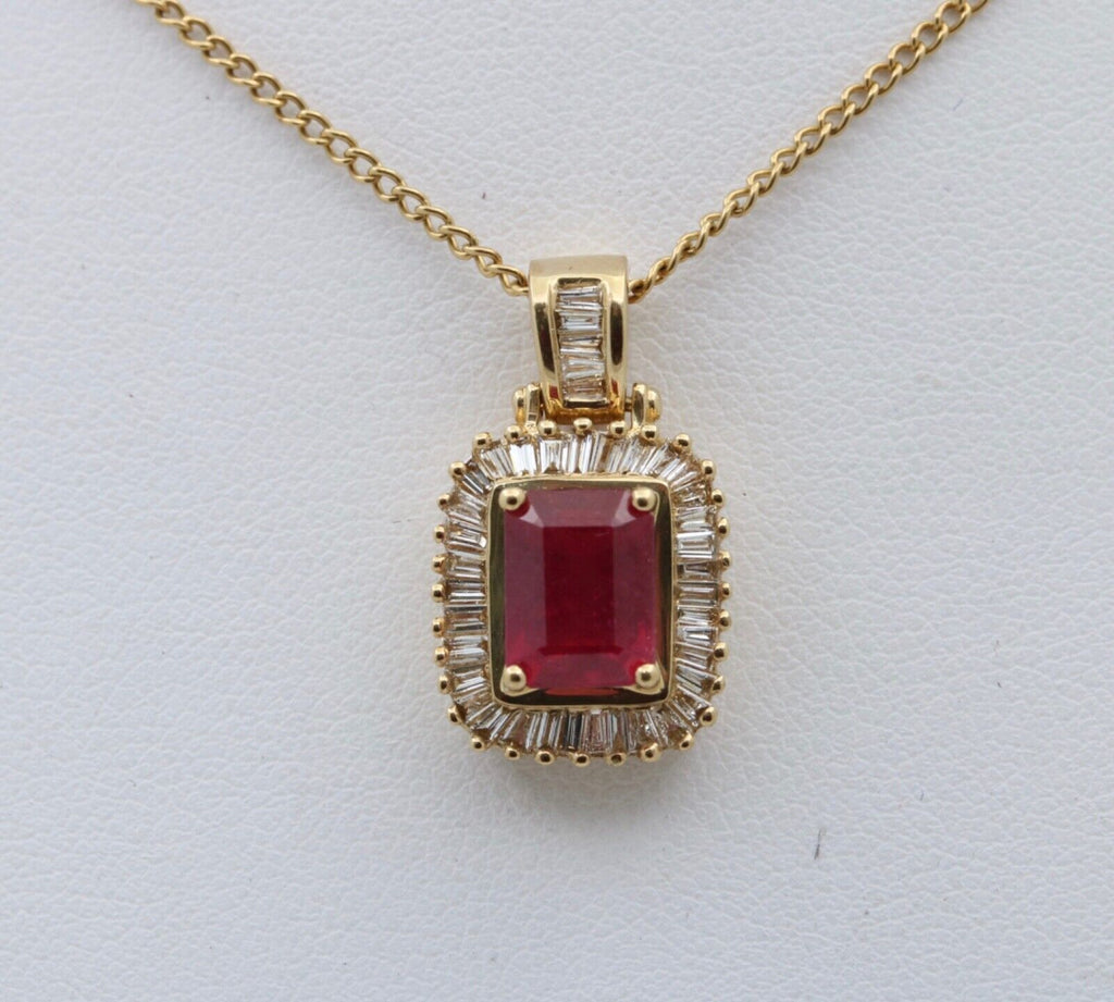 Vintage 14K Yellow Gold Ruby & Diamond Pendant Necklace
