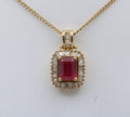 Vintage 14K Yellow Gold Ruby & Diamond Pendant Necklace