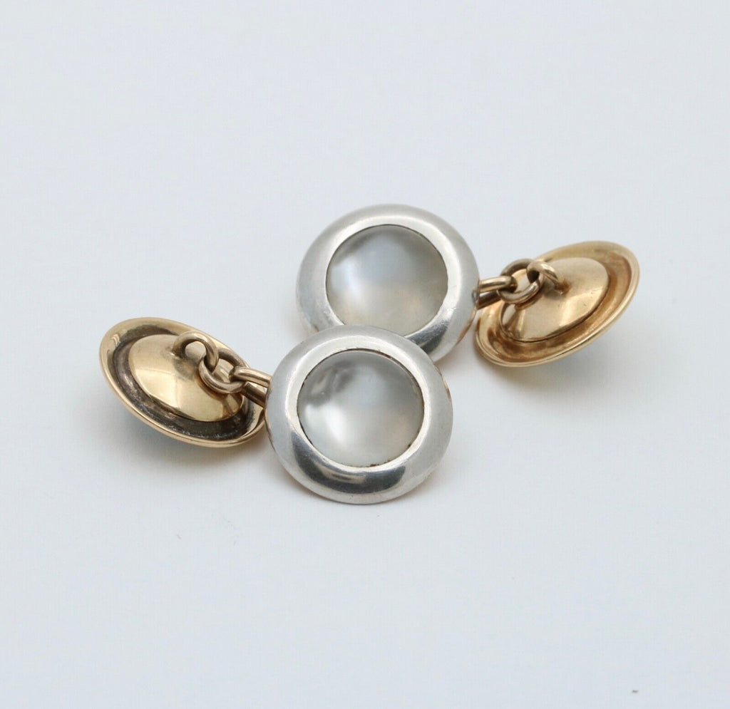 Vintage 18K White & Yellow Gold Moonstone Cufflinks