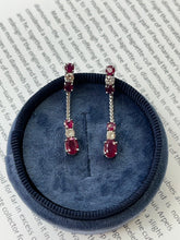 Load image into Gallery viewer, Vintage 14K White Gold Ruby &amp; Diamond Dangling Earrings
