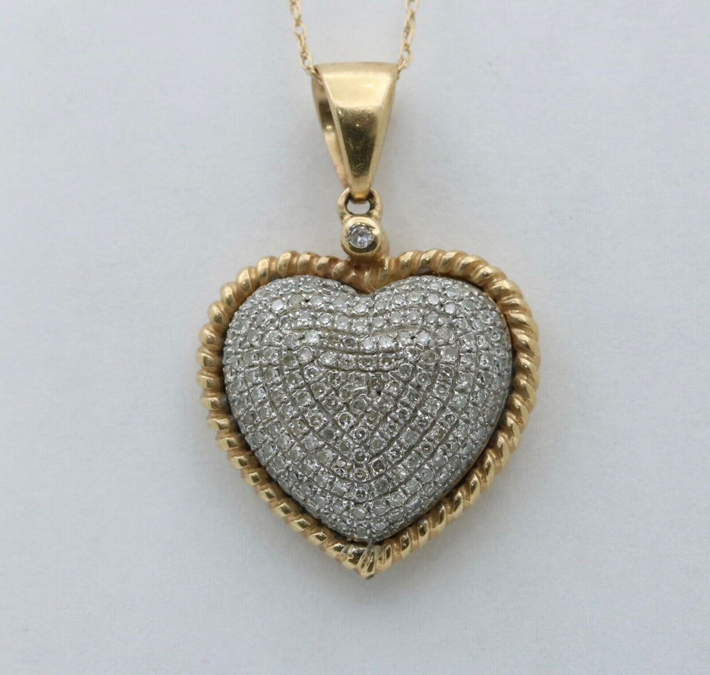 Vintage 10K Yellow & White Gold Diamond Heart Charm
