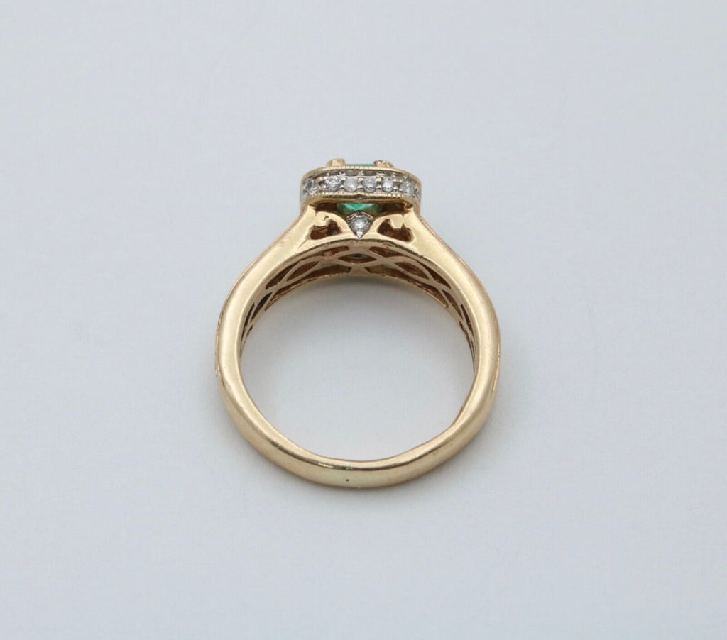 Vintage 14K Yellow Gold Emerald & Diamond Ring, Engagement Ring