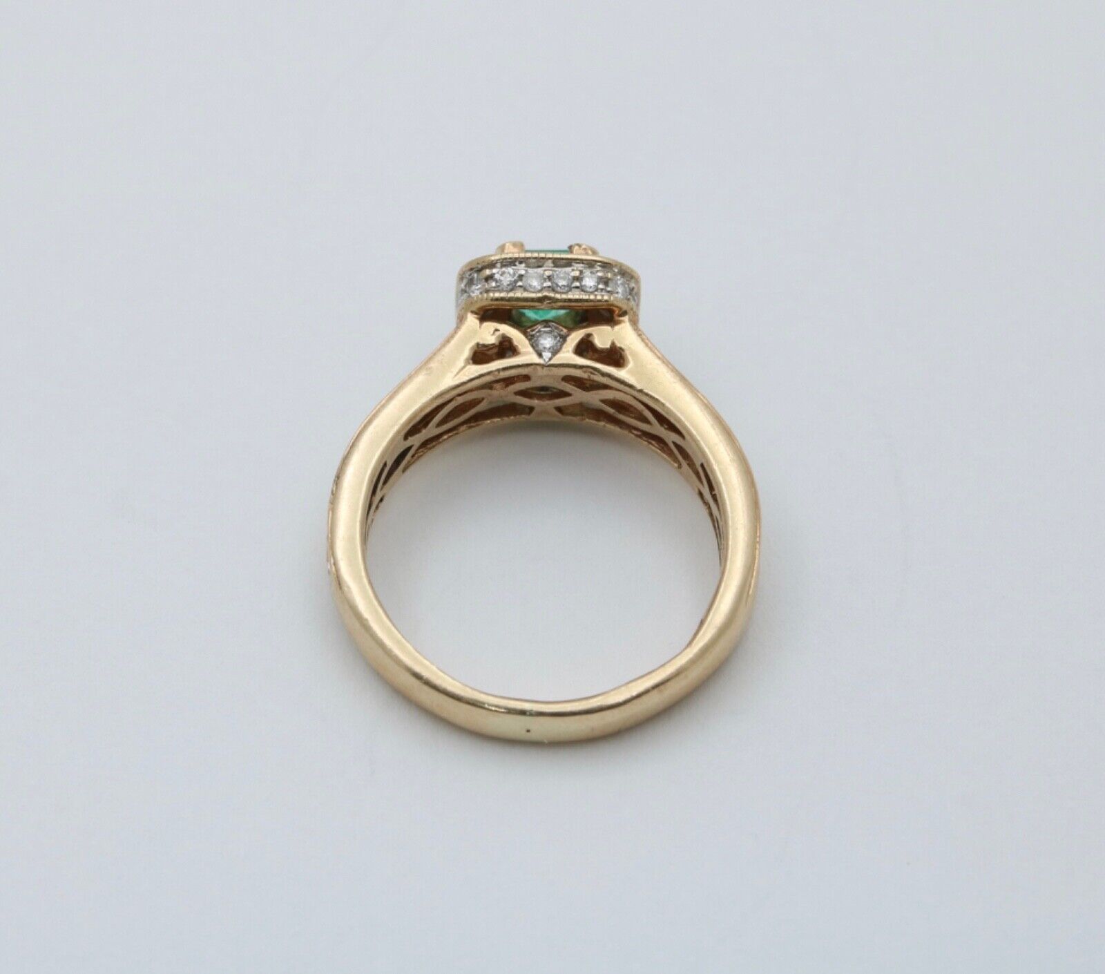 Vintage 14K Yellow Gold Emerald & Diamond Ring, Engagement Ring