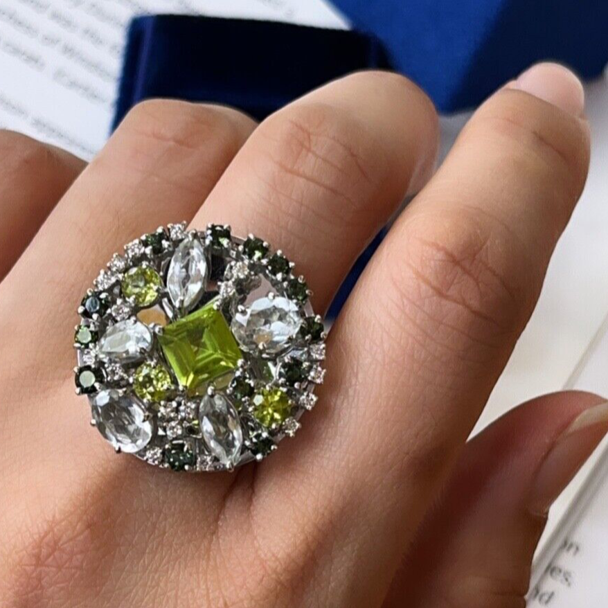 The Striking Denoir 18K Gold Peridot, Prasiolite, Tourmaline and Diamond Ring