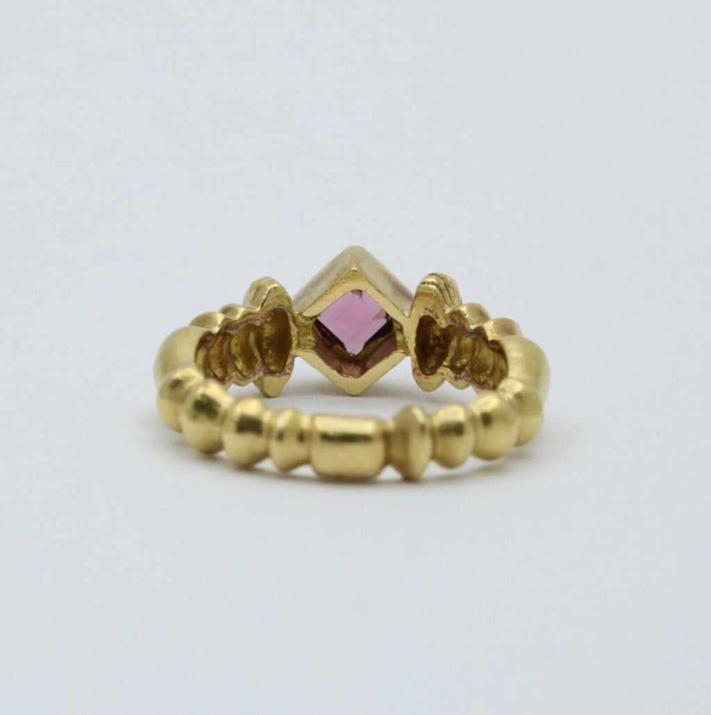 Vintage 18K Yellow Gold Garnet Bohemian Style Band