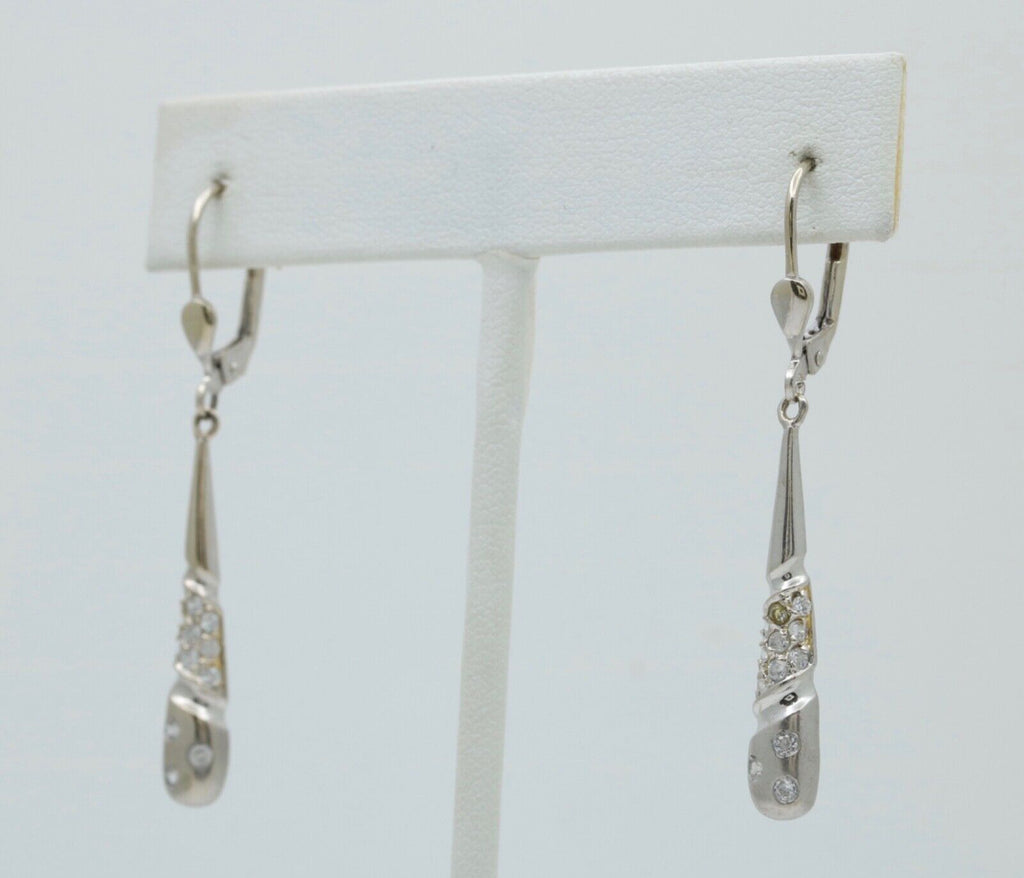 14K White Gold Diamond Dangling Earrings