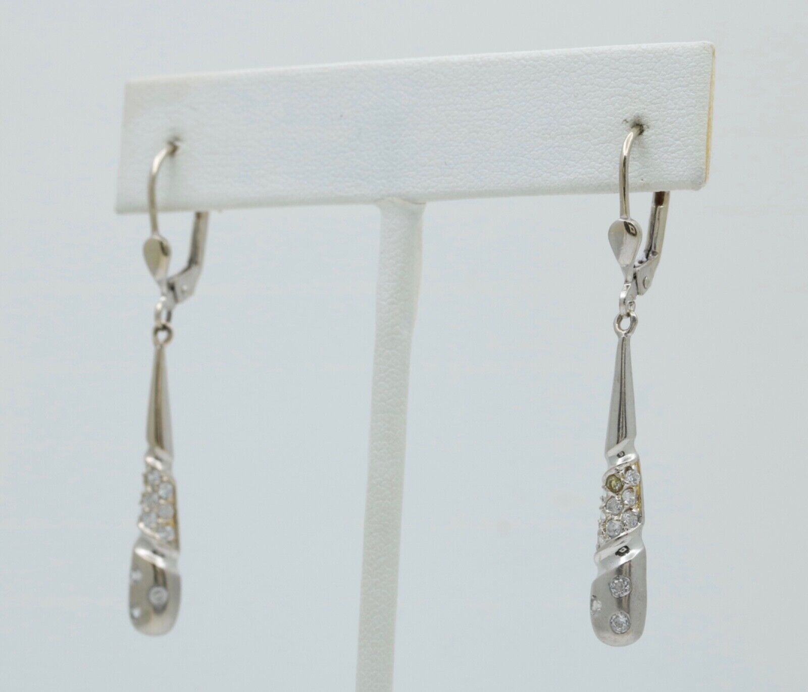 14K White Gold Diamond Dangling Earrings