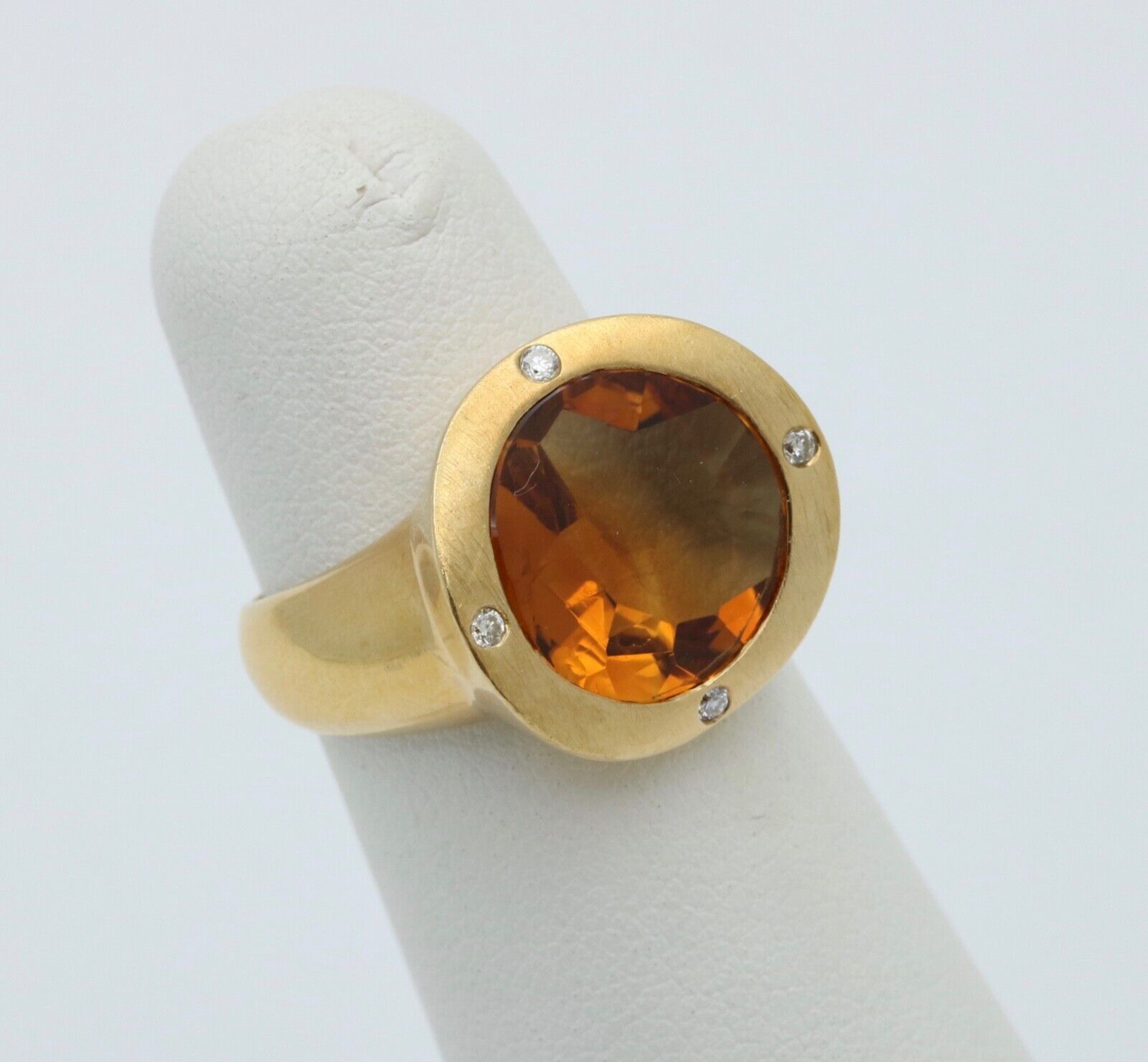 Vintage Unisex Citrine Diamonds 18K Yellow Gold Ring